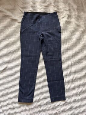 A New Day Tailored Windowpane Navy Slim Dress Pants Side zipper Elastic waist